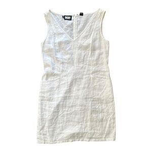 DKNY White Linen Sleeveless V-Neck Sheath Dress Size 12